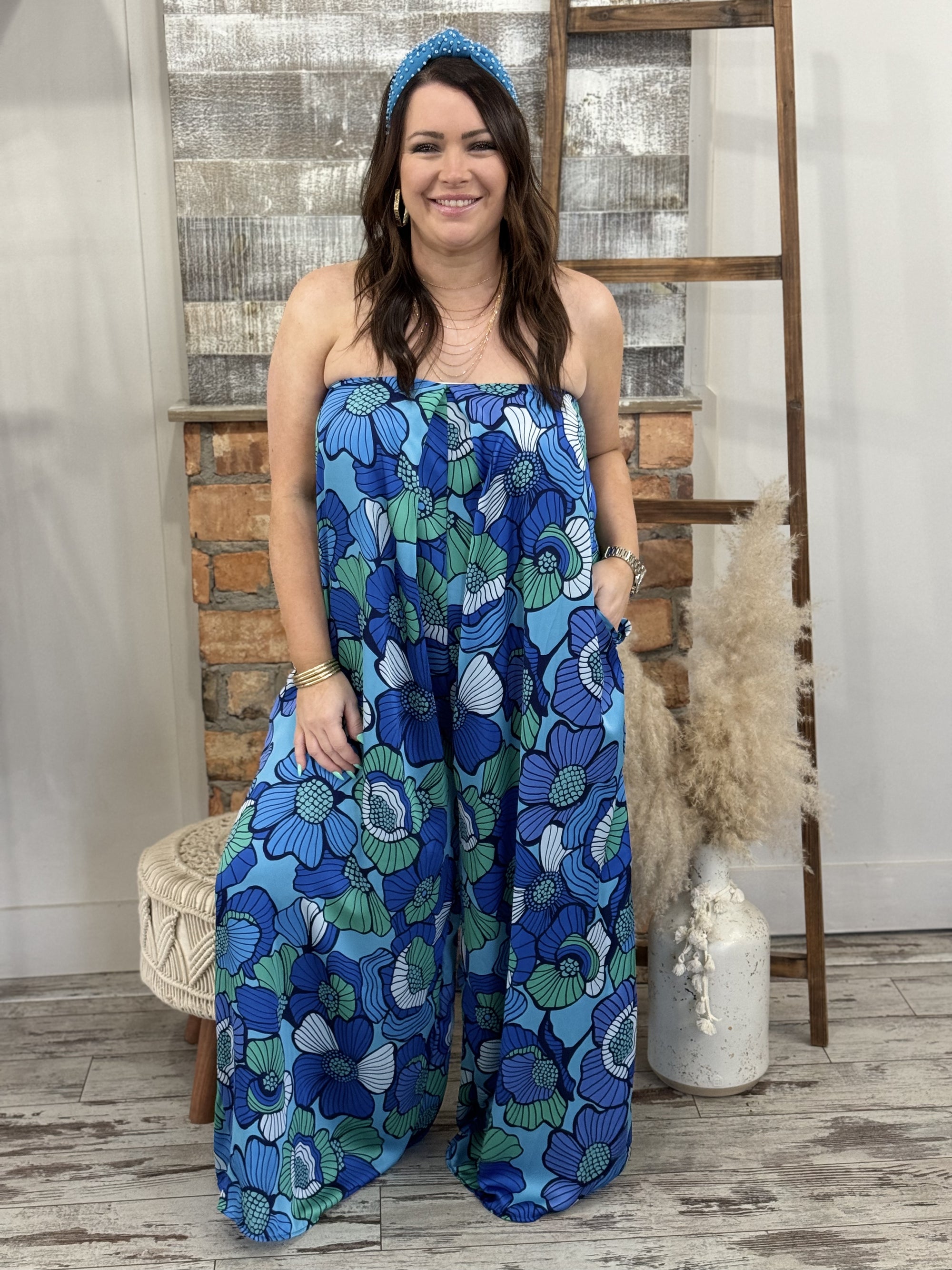 Floral Print Flowy Wide Leg Jumpsuit