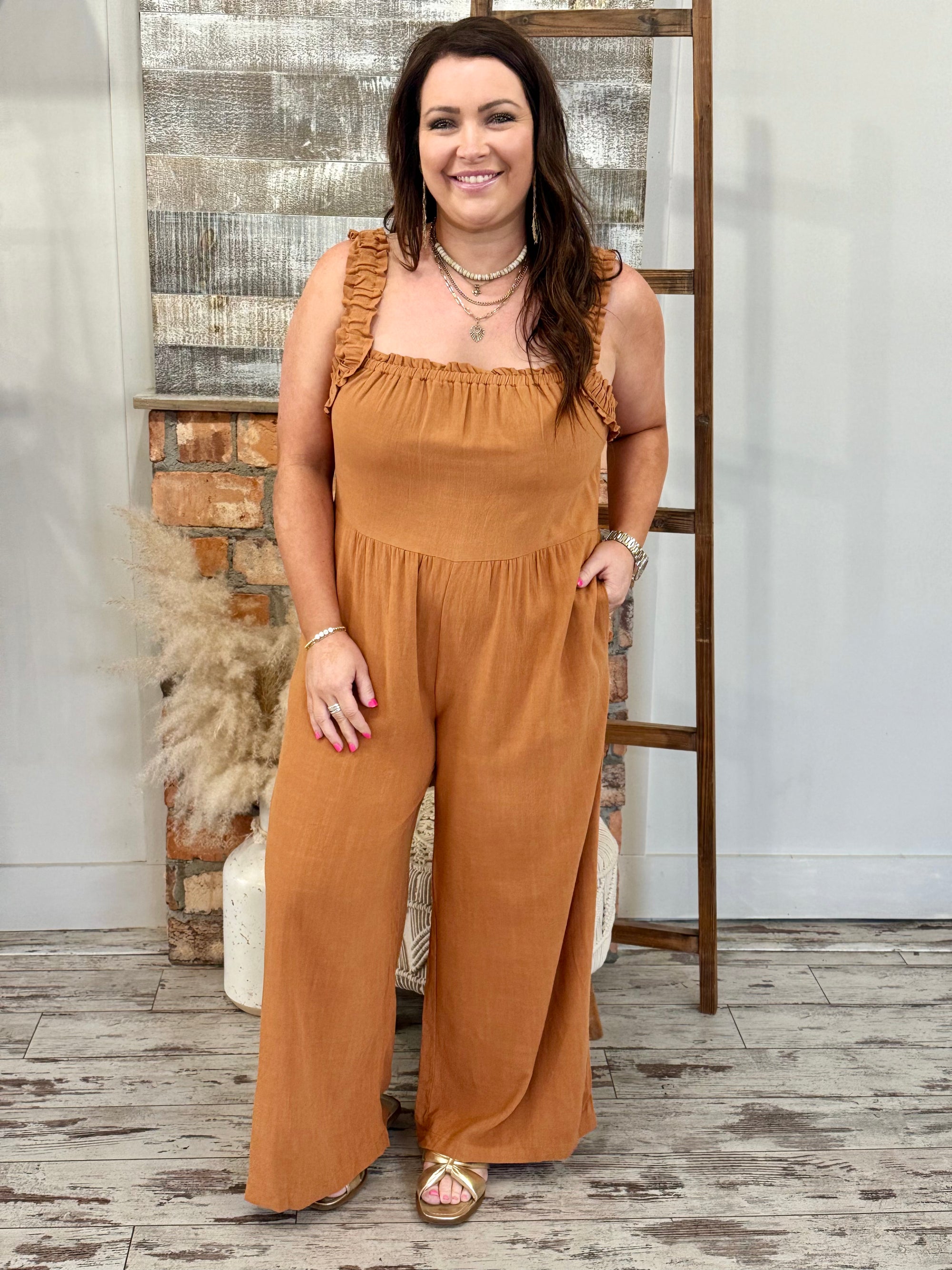 Ruffle Strap Wide Leg Jumpsuit